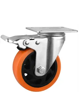 1 шт. 3-дюймовые ролики, Универсальное колесо с тормозом Диаметром 75, Двойной подшипник, Оранжевый цветок, Вращающийся механический ролик