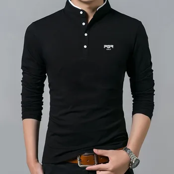 2023 Новая мужская футболка для гольфа с длинным рукавом, классическая однотонная молодежная мода, деловая одежда для отдыха, мужская рубашка-ПОЛО, Одежда для гольфа, мужской топ