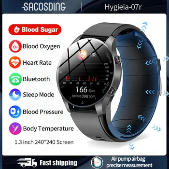 2023 Новые смарт-часы для измерения уровня сахара в крови, мужские смарт-часы с Bluetooth-звонком, Надувной ремешок Для точного измерения частоты сердечных сокращений, умные часы для Android