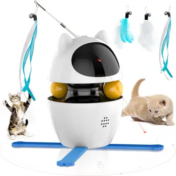 4-в-1, игрушки для кошек, Электрические интерактивные игрушки для помещений с мячом и пером, Автоматическая погоня, Упражнение, Лазерная игрушка, USB Перезаряжаемая