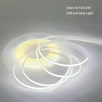 5V 12V 24V 5mm COB светодиодная лента Гибкая Световая панель Теплый Белый для декоративного освещения 3000K 4000K 5700K