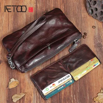 AETOO Оригинальный длинный кошелек ручной работы из натуральной кожи, винтажный многофункциональный кошелек из мятой кожи, большой трендовый мужской кошелек с пряжкой