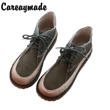 Careaymade-Оригинальные женские ботинки в стиле арт, удобные повседневные ботинки ручной работы, эксклюзивные студенческие ботинки на шнуровке с круглым носком, теплые и однотонные