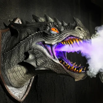 Dragon Legends Prop 3D Настенная Скульптура Динозавра Настенное Искусство Реалистичный Светящийся Спрей Динозавр Свет Настенное Искусство Праздничное Украшение