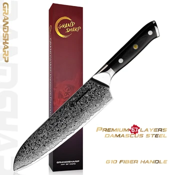 GRANDSHARP 7-дюймовый нож Santoku из дамасской 67-слойной японской Стали AUS-10 Кухонные ножи Инструменты для приготовления пищи шеф-повара с ручкой G10