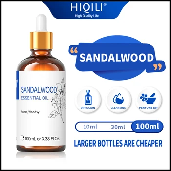 HIQILI 100 мл эфирных масел сандалового дерева, 100% чистой природы для ароматерапии | Используется для диффузора, увлажнителя, массажа|медитации