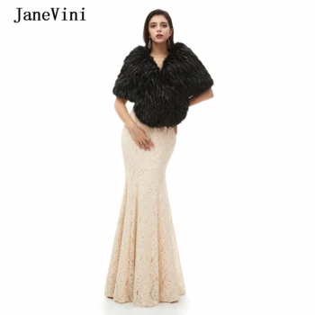 JaneVini 2019, Модное Зимнее Женское Свадебное Болеро, черная Большая Шаль из искусственного меха и свадебное пальто с запахом, Палантины для вечерней вечеринки