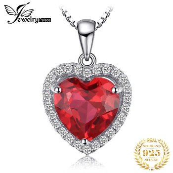 JewelryPalace Сердце, Созданное Любовью, Красный Рубин, ожерелье из стерлингового серебра 925 Пробы, Ожерелье с драгоценным камнем, Женское Ожерелье Без цепочки