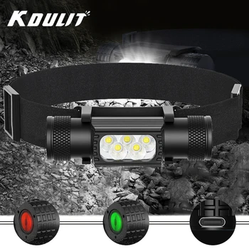 KDULIT Новый 2000LM 5 * XPG светодиодный налобный фонарь с регулируемой яркостью USB C, перезаряжаемый налобный фонарь с индикатором мощности