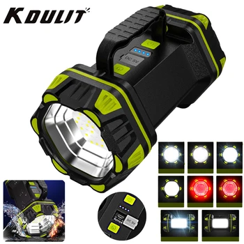 KDULIT светодиодный многофункциональный фонарик, заряжаемый через USB, Портативный светильник с индикатором заряда, Уличный кемпинговый прожектор, Факел