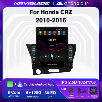 NAVIGUIDE Автомобильный Радиоприемник Android 10 Для Honda CRZ CR-Z LHD 2010-2016 GPS Навигация Стерео Мультимедийный Плеер Carplay Авторадио БЕЗ DVD