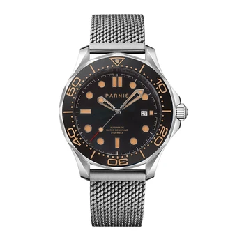 Parnis 42 мм черный вращающийся безель, мужские автоматические механические часы с механизмом Miyota 8215, наручные часы