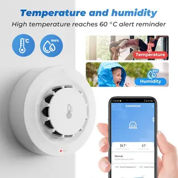 Tuya WiFi Интеллектуальная Дымовая сигнализация Датчик температуры и влажности 2 В 1 Защита безопасности Умного дома через Alexa Google Smart Life