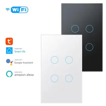Tuya WiFi Умный сенсорный Выключатель US 1/2/3/4gang Умный Дом Настенный Выключатель света Беспроводное Управление через приложение Smart Life Alexa Google Home