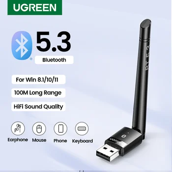 UGREEN USB Bluetooth 5.3 Адаптер для ПК, Динамик, Беспроводная мышь, клавиатура, Музыкальный аудиоприемник, передатчик, Bluetooth-ключ