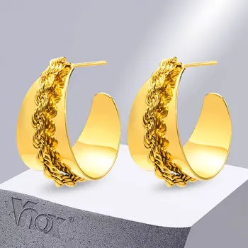 Vnox, новые модные очаровательные серьги-кольца с веревочной цепочкой, женские круглые серьги из нержавеющей стали Золотого цвета, Антиаллергенные, Подарочные ювелирные изделия