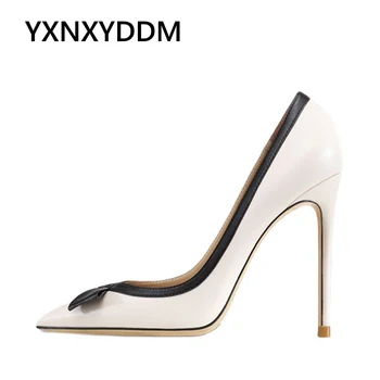 YXNXYDDM / Новинка 2023 года; Женские Белые Свадебные туфли-лодочки на высоком каблуке с острым носком и бантом; Женские Вечерние туфли-лодочки на шпильке Большого Размера с бантом
