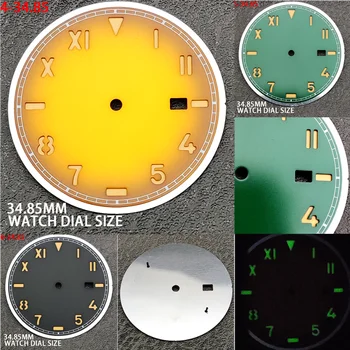 Аксессуары для часов Циферблат ручных часов 34,85 мм Черный Желтый Зеленый Простой циферблат Зеленый светящийся Подходит для механизма NH35