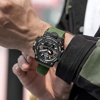 Бренд SMAEL, мужские спортивные часы, Аналоговые цифровые светодиодные электронные кварцевые наручные часы, водонепроницаемые военные часы для плавания