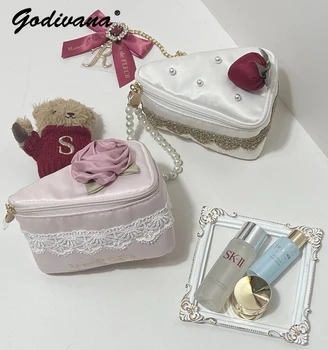 В Японском стиле, с Клубнично-розовым Цветочком, для хранения макияжа, Подарочные свадебные сумки в форме торта, Женские косметички для девочек