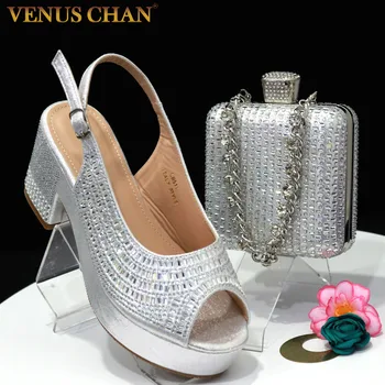 Венера Чан, Последняя летняя женская обувь на платформе и каблуке, итальянский дизайн, вечерние туфли и сумки из серебра с бриллиантами, комплект в тон 2023