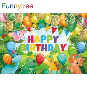 Веселое дерево Динозавры Вечеринка Лесное сафари Детский Душ День Рождения Фон Джунгли воздушные шары Украшения для фотосъемки Фотозона