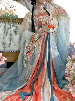 Весенне-летний Китайский Женский костюм Феи для танцев Ханфу, костюм Древней принцессы с нежной вышивкой, Комплект для Косплея