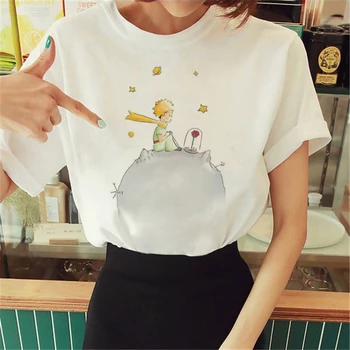 Весенне-летняя женская футболка с изображением Маленького принца, футболки с рисунком Маленького принца, футболки Vouge Для женщин, футболки с круглым вырезом и коротким рукавом