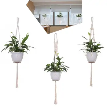 Вешалка для растений, переносной настенный держатель для корзины для растений, Вешалка для цветочных горшков ручной работы из макраме с подъемным канатным крюком для домашнего сада