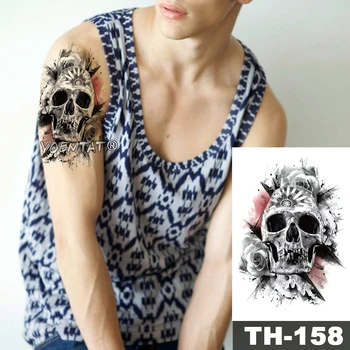 Водонепроницаемая временная татуировка, наклейка с изображением Черепа и розы, струйная передача чернил, Дикий Человек, боди-арт, вспышка, поддельная татуировка