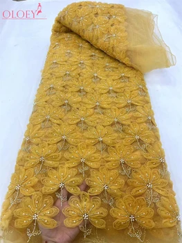 Высококачественная Модная французская Кружевная ткань с вышивкой из бисера с пайетками, Африканская Нигерийская Кружевная ткань Для Свадебного платья