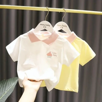 Детская футболка, Новая рубашка поло из чистого хлопка для девочек, футболка с коротким рукавом, детская летняя одежда, топ поло для маленьких девочек