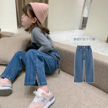Джинсы для маленьких девочек YingShiTong, новинка 2023 года, модные широкие брюки для детей серии Who Children Han Edition