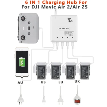 Для DJI Mavic Air 2/2S Drone 6 в 1 Зарядное Устройство с USB-портом Пульт Дистанционного Управления Зарядный Концентратор Мультизарядное Устройство Аксессуары для Дронов