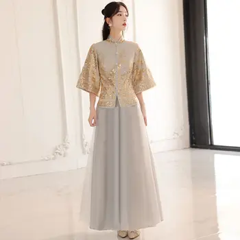 Женское новое китайское платье подружки невесты для женщин Золотые платья Китайское традиционное платье Китайское платье подружки невесты для женщин Hanfu