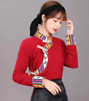 Китайская тибетская футболка, женские весенние тонкие топы, Традиционный танец в этническом стиле