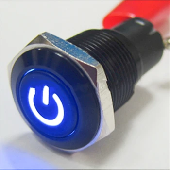 Кнопочный выключатель ELEWIND 16 мм черного цвета с подсветкой символа питания (PM162F-11DT/B/12V/A с подсветкой символа питания, CE, ROHS)