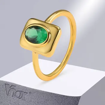 Кольца с зеленым камнем Vnox для женщин, прямоугольная геометрическая повязка на палец сверху, Винтажные этнические украшения 2022 года Нового дизайна Vnox