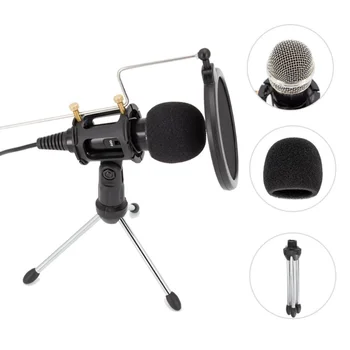 Комплект вокальных микрофонов для караоке на ПК в прямом эфире с микрофоном для мобильного телефона -Конденсаторный микрофон с подставкой