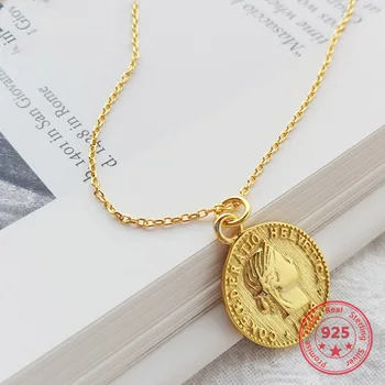Корея Горячий Стиль Чистое ожерелье из стерлингового серебра 925 пробы для женщин Нежная мода Золотые монеты Кулон Ожерелье ювелирные изделия