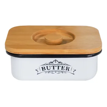 Коробка для масла Белая Металлическая Кухонная Коробка для консервирования С усиленным уплотнением Фермерский контейнер для сливочного масла и сыра С деревянной крышкой Коробка конфет