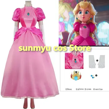 Косплей костюм принцессы Пич, Розовое платье Принцессы Пич с серьгами в виде короны, косплей