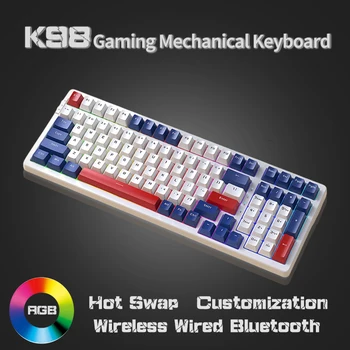 Механическая клавиатура SHUIZHIXIN K98 Игровая 2.4G Беспроводная BT Bluetooth Клавиатура Пользовательская Игровая С возможностью горячей замены 100 клавиш для PC Gamer
