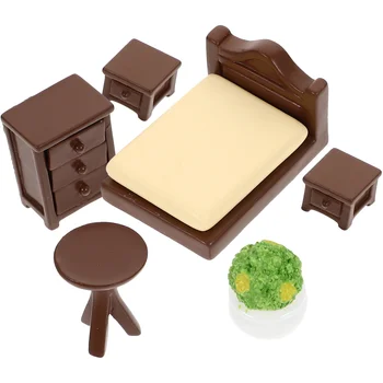 Мини-модель кровати, миниатюрная мебель, украшения, прикроватный шкаф, набор для дома из смолы