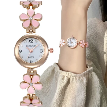 Модные женские часы с металлическим ремешком в виде лепестка, Квадратный роскошный ремешок с инкрустацией стразами, кварцевые подарочные часы для женщин, часы