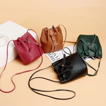 Модные маленькие сумки на ремне с завязками для женщин, высококачественная сумка-ведро через плечо, Женские кожаные сумки-мессенджеры для путешествий