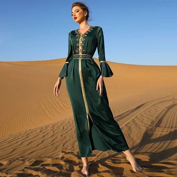 Мюзетта Темно-Зеленый Наряд Кафтан Вечерние Платья Золотые Кружевные Аппликации Марокканское Платье для выпускного вечера в Дубае Арабское Платье для особых случаев