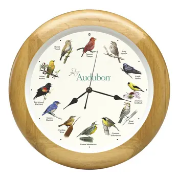 Настенные часы с поющей птицей Audobon On The Hour с дубовой отделкой 13 x 13 из массива дерева