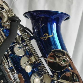Новое поступление SevenAngel Саксофон Alto Eb Sax 802 Красивый латунный духовой музыкальный инструмент синего цвета с футляром и аксессуарами