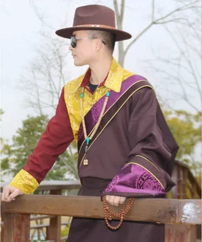 Новый тибетский халат, мужской комплект в тибетском этническом стиле, Тибетское пальто, цветной тибетский костюм
